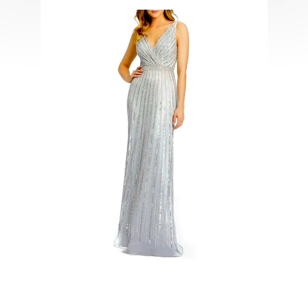 Mac Duggal 5219 Beaded Gown Sz 6 Platinum  Mrsp $598